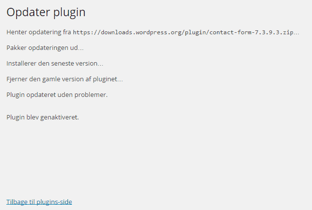 WordPress opdatering af aktivt plugin
