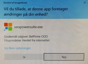 SEO PowerSuite - uac - brugerkontrol