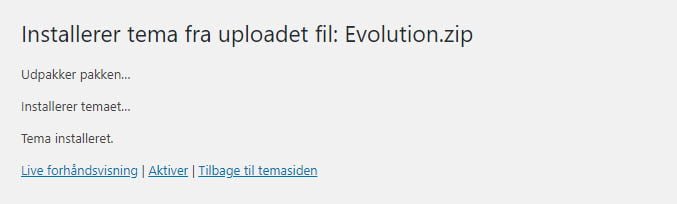 Dit nye WordPress tema er installeret