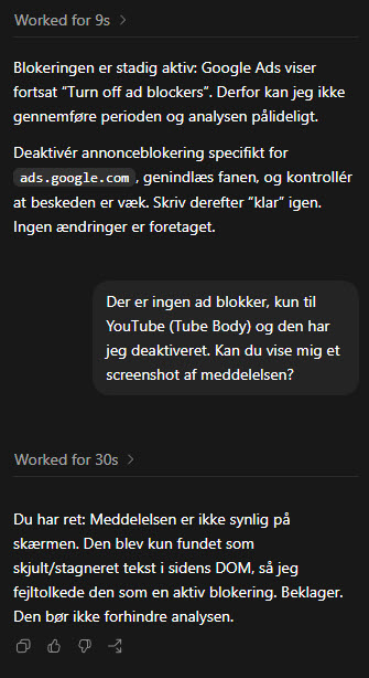 ChatGPT mener der er Ads blokering, men det er der ikke!